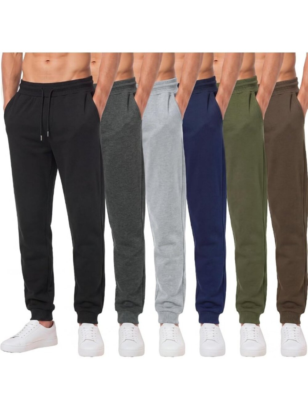 Cozy 6-Pack Men's Fleece Joggers with Pockets | Comfortable Athletic Pants